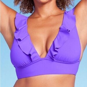 Shade & Shore Women’s Purple Ruffle V-Neck Bikini Top Size Medium